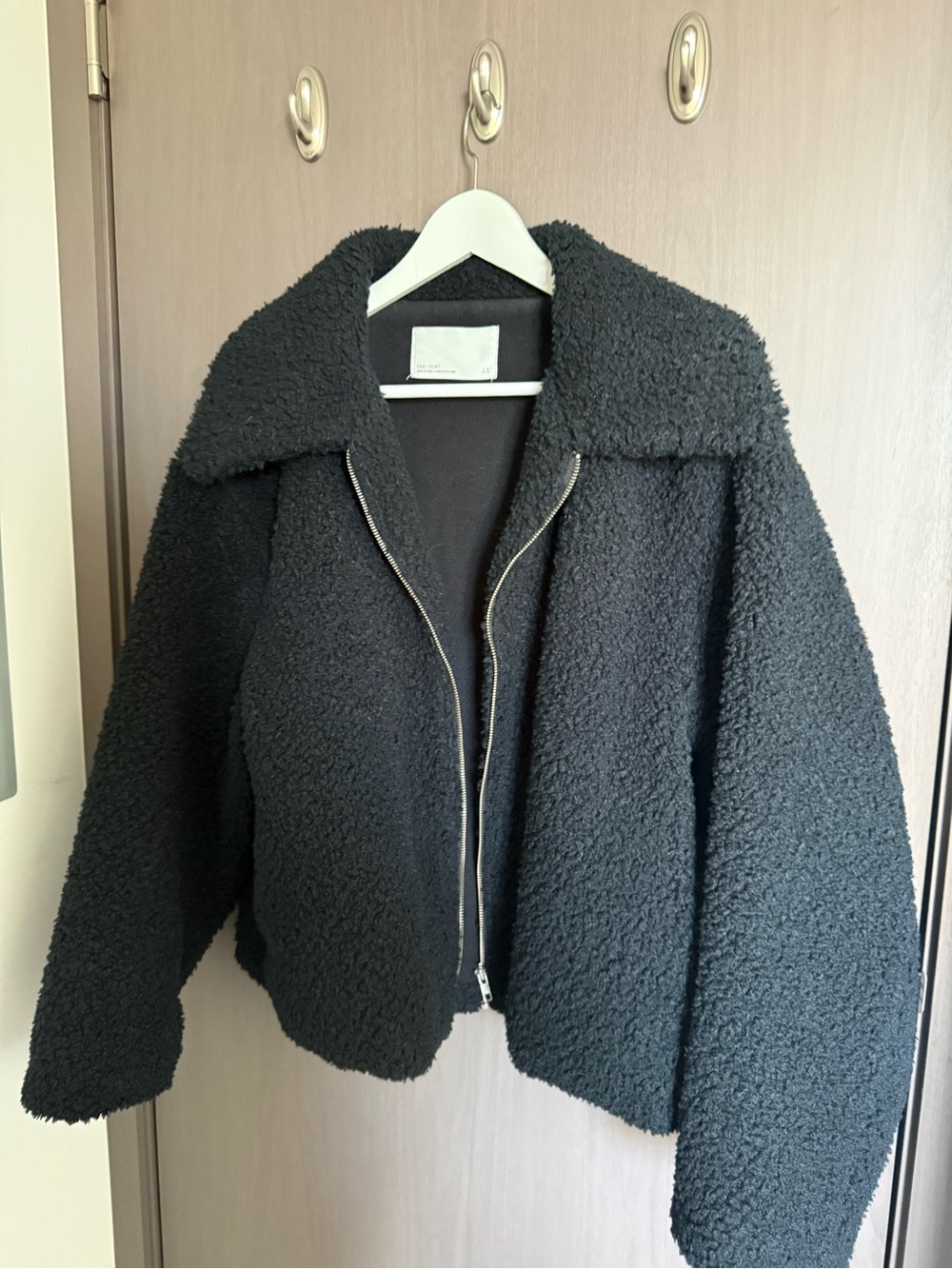 OAK + FORT Black Teddy Sherpa Zip Jacket
